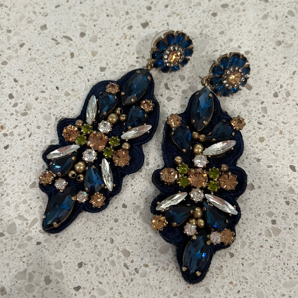 Navy Jcrew jeweled earrings